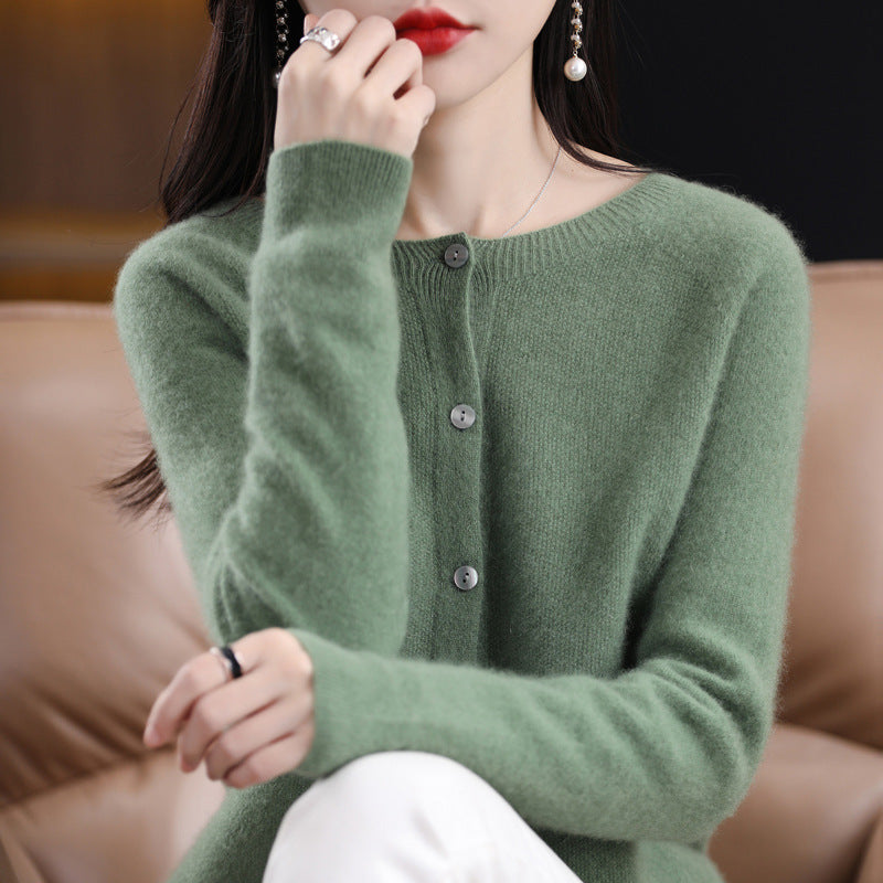 GR | Lockerer Damen Cashmere Strickjacke Mit Rundhalsausschnitt Aus Hochwertiger Veganer Wolle
