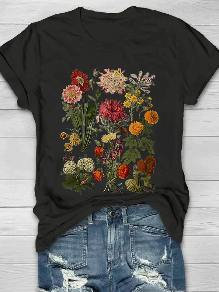 GR | Weinlese Blumen T-shirt Retro Stil Für Lässige Chic