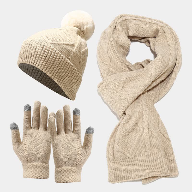 GR | 3-piece knitted accessory set - stylish women's hat, scarf and gloves