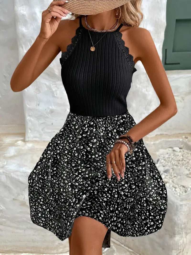 GR | Cotton knit halterneck dress