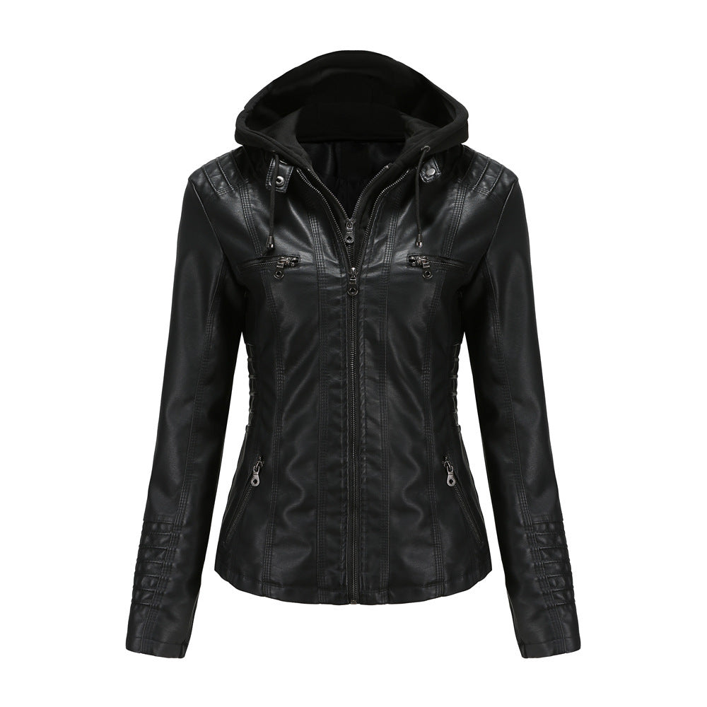 GR | Leather jacket with hood