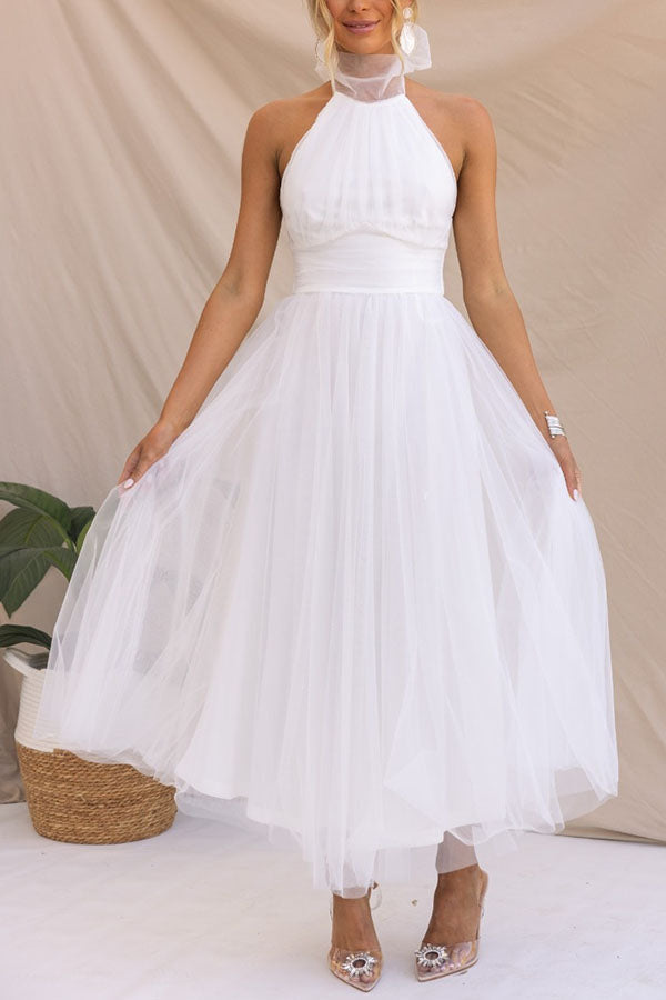 GR | Halterneck Evening Dress Tulle Layers Elegant Formal Wear