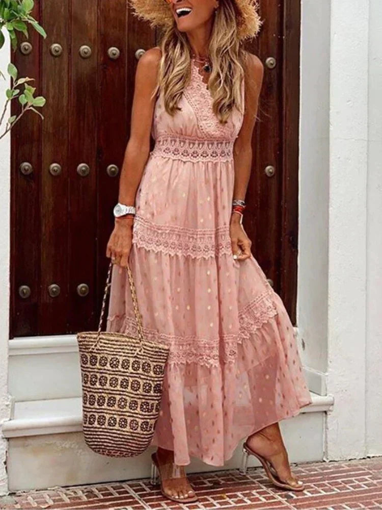GR | Stilvolle Lange Kleid Mit Spitzen Details