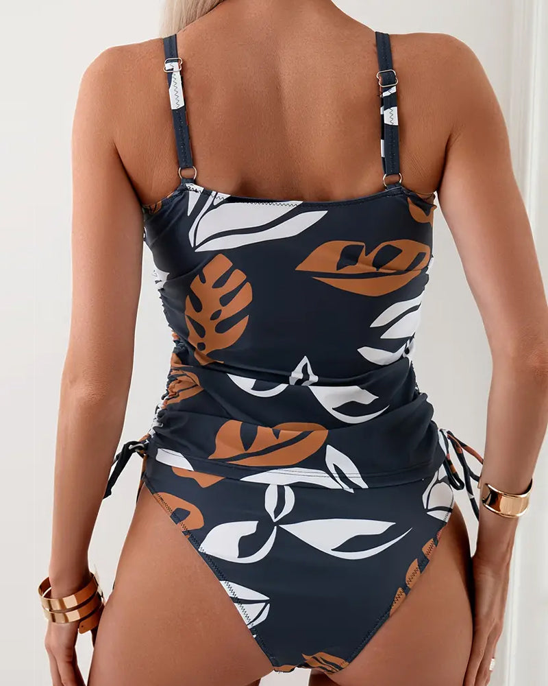 GR swimsuit with leaf pattern and pleats