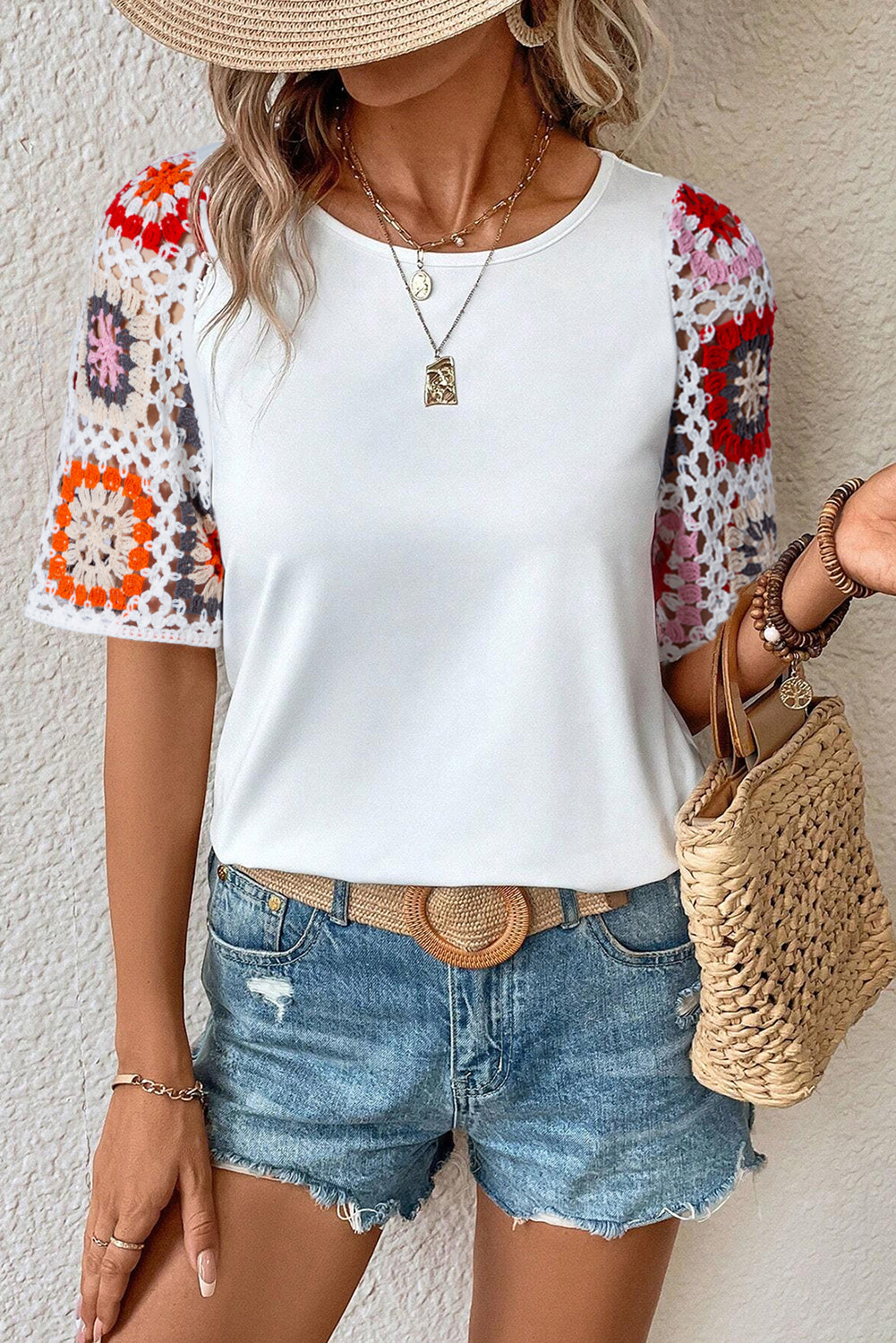 GR | Floral Crochet T-Shirt for Women - Light & Airy 