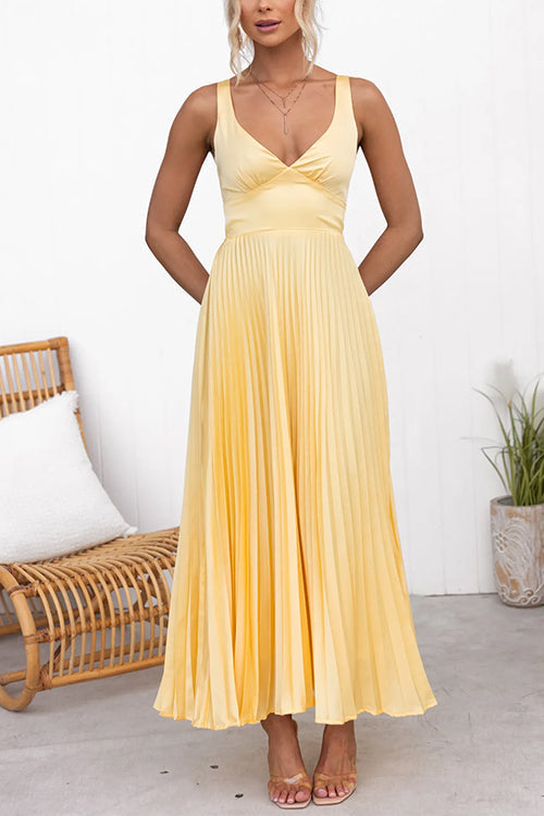 GR | V-neck back cut-out pleated maxi cami dress