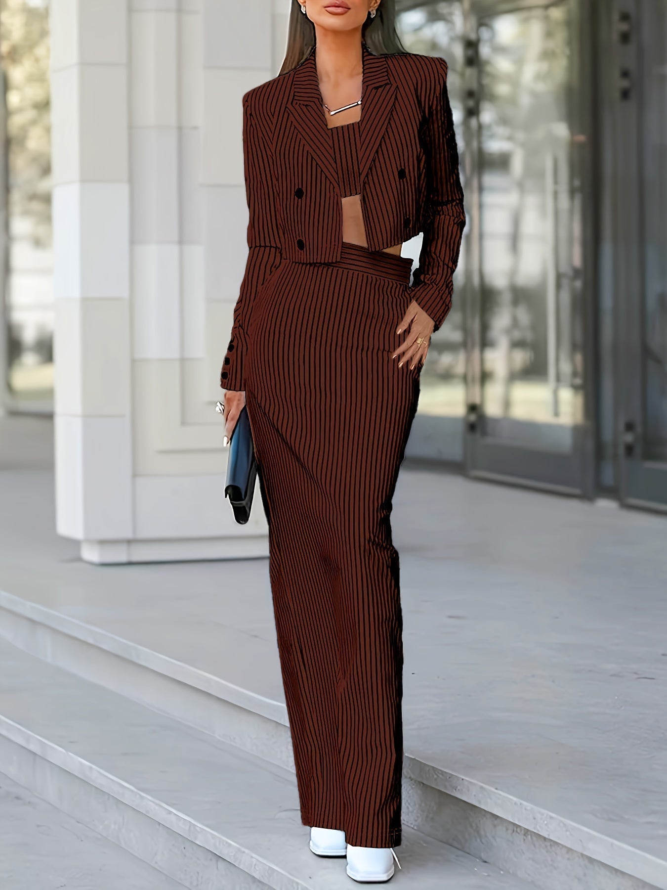 GR | Casual Striped Pattern Three-Piece Blazer Set