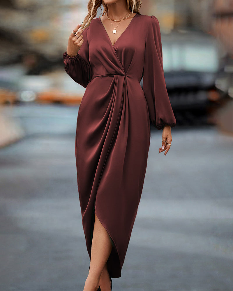GR | V-Ausschnitt Kleid mit Laternenärmel für Damen