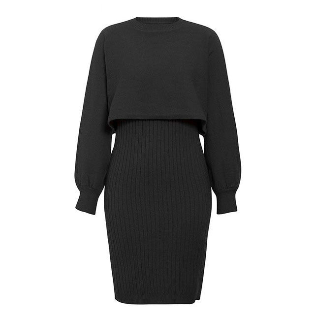 GR | teilige gestrickte Set - elegantes gestricktes ärmelloses Kleid mit Pullover für Herbst und Winter