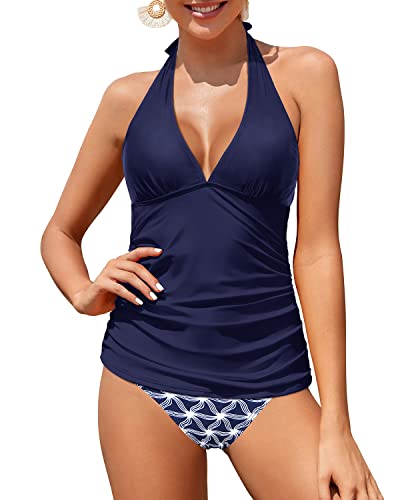 GR | Women's Sexy V-Neck Halter Tankini Top with Bikini Bottom