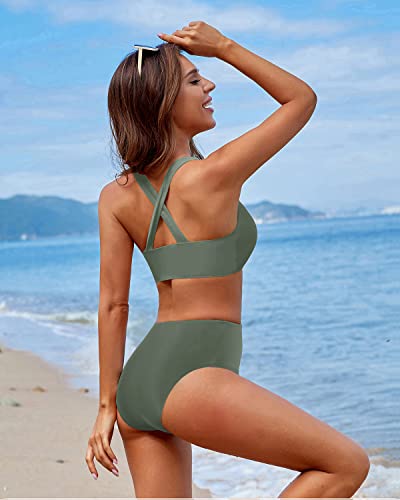 GR | Sportlicher Damen Hocher Pulli Zwei Teile Bikini Sport Crop Top Badeanzug