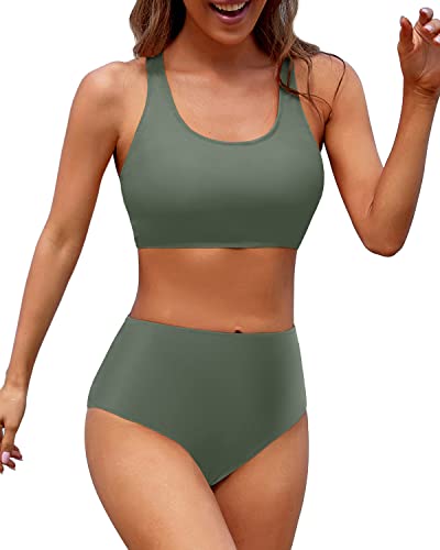 GR | Sportlicher Damen Hocher Pulli Zwei Teile Bikini Sport Crop Top Badeanzug