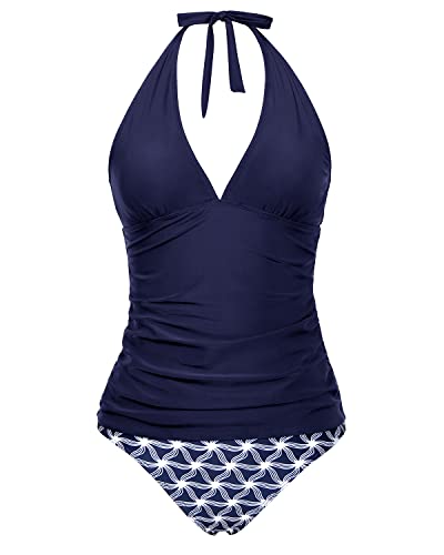 GR | Women's Sexy V-Neck Halter Tankini Top with Bikini Bottom