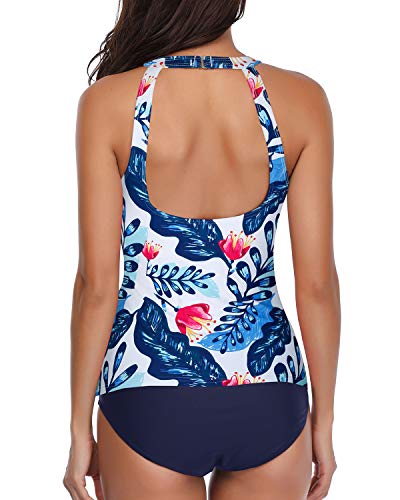 GR | High-necked halter scoop back tankini with shorts