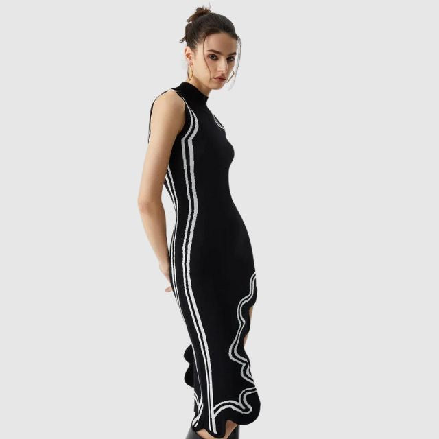GR | Sleeveless dress with contrasting piping
