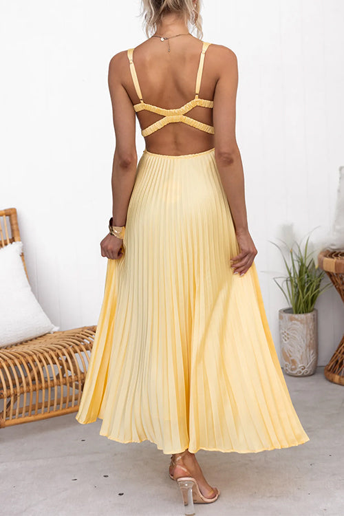 GR | V-neck back cut-out pleated maxi cami dress