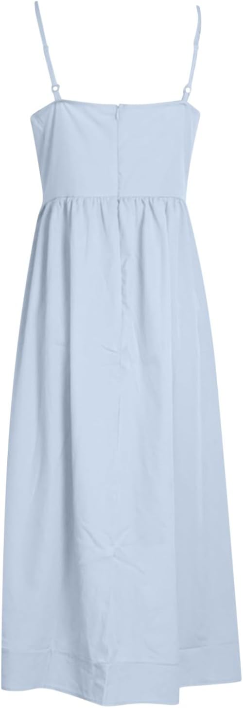 GR | Midi Kleid Spaghettiträger Quadratischer Ausschnitt Ausgestellter Rock Elegante Passform