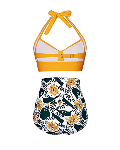 GR | Ruffle Twist 50s Style Retro Swimwear High Waist Bikini Set for Women