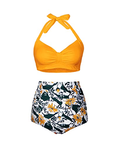 GR | Ruffle Twist 50s Style Retro Swimwear High Waist Bikini Set for Women