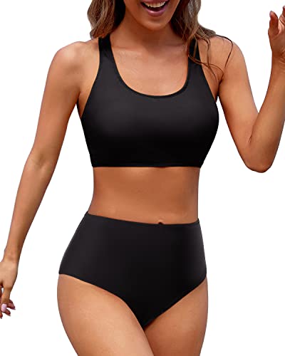 GR | Women's Two-Piece Bikini Sport Crop Top Swimsuit Black