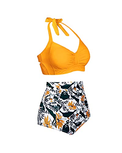 GR | Ruffle Twist 50s Style Retro Swimwear High Waist Bikini Set for Women