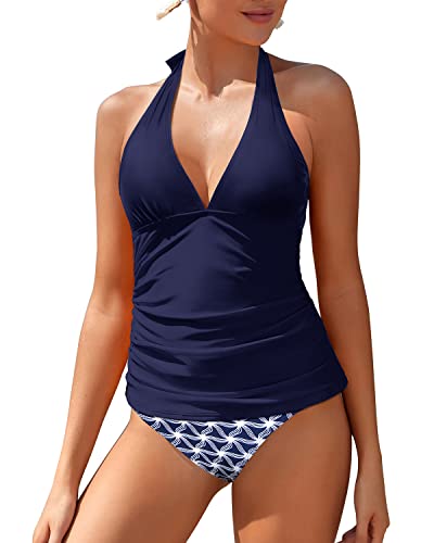 GR | Women's Sexy V-Neck Halter Tankini Top with Bikini Bottom