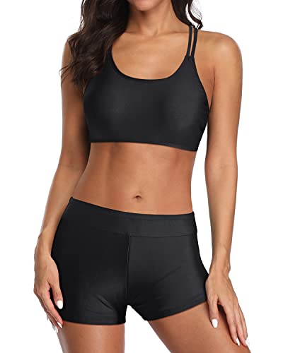 GR | Athletic Sports Bra and Boyshorts 3-Piece Tankini Swimsuits