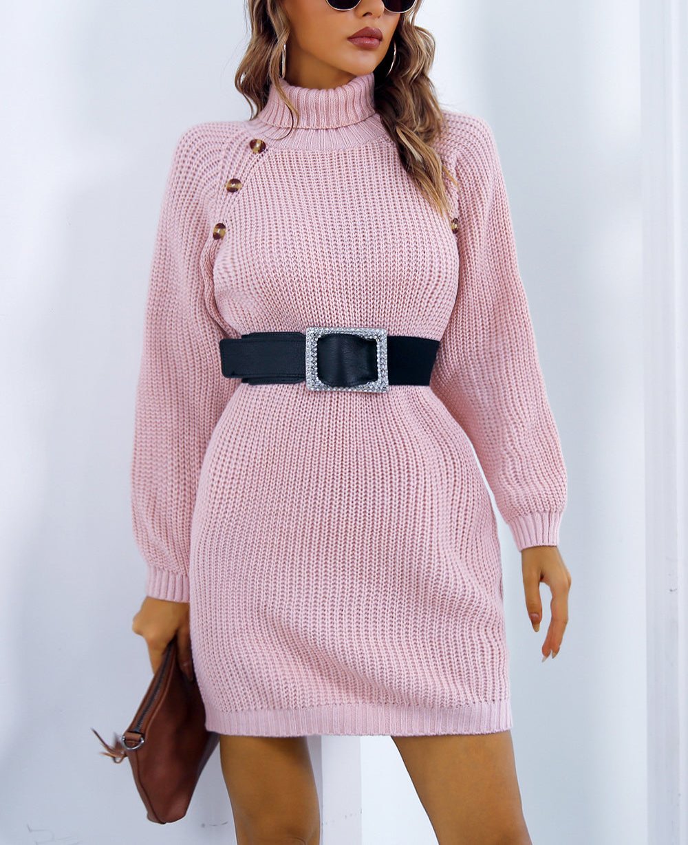 GR | Schicke Herbst Strickkleid mit Kragen und Knopfverschluss für Frauen