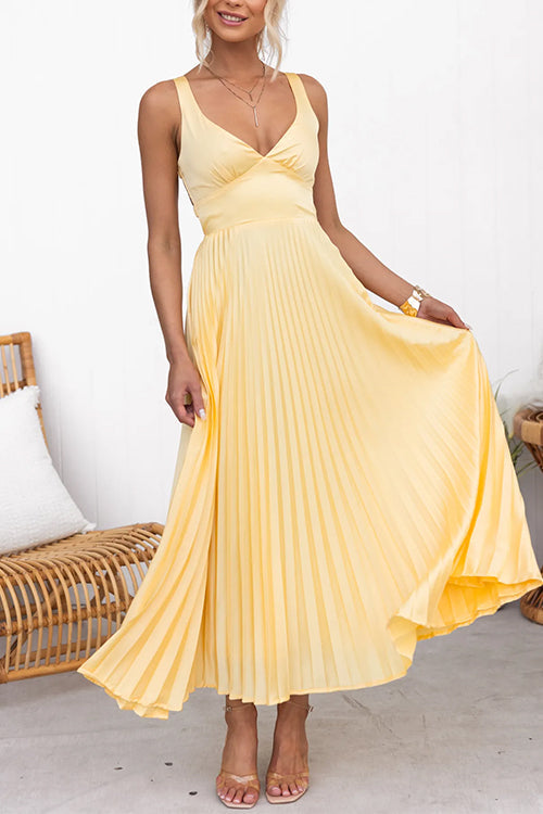 GR | V-neck back cut-out pleated maxi cami dress