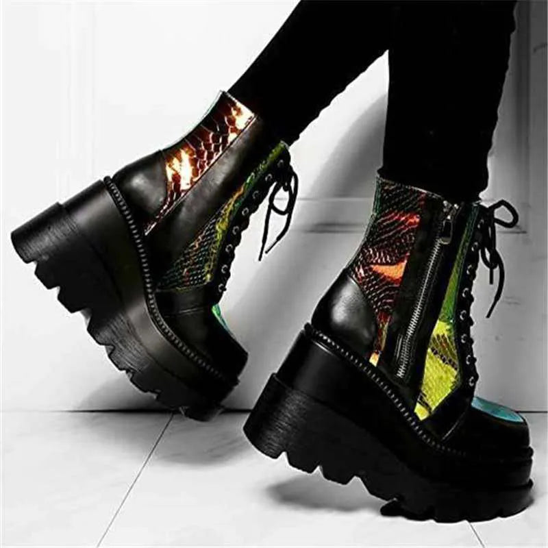 GR | Colorblock lace-up boots with high heels