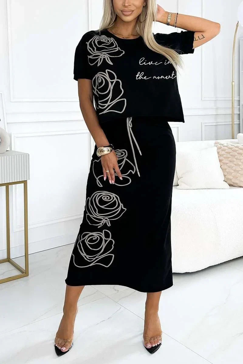 GR | Elegant Two-Piece Set with Floral Pattern for Women