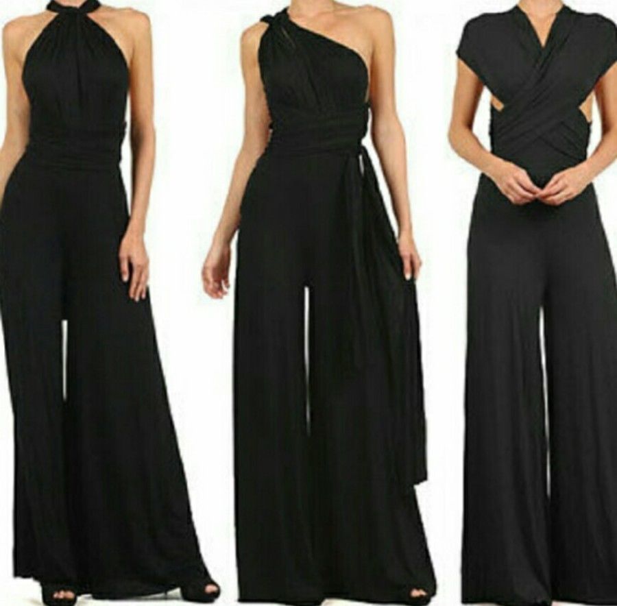Women's elegant jumpsuit with deep V-neck and innovative wrap design, size S