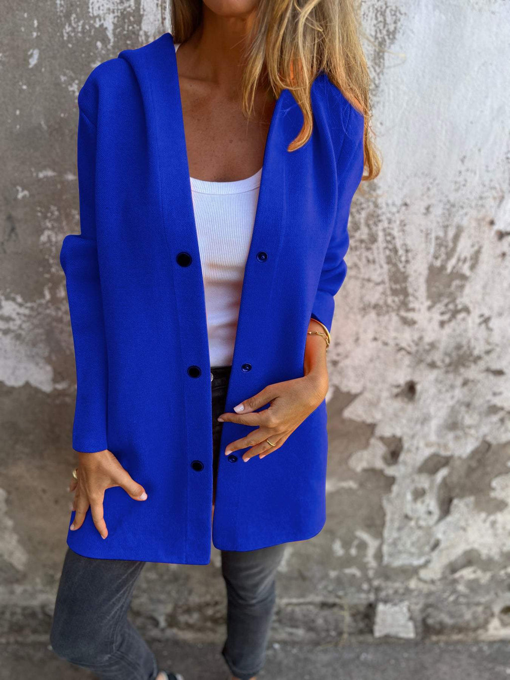 GR - Casual single-breasted blazer with hood 
