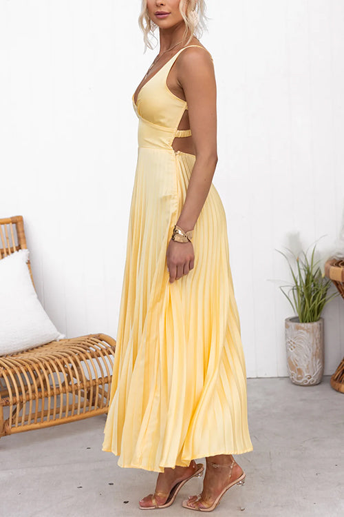 GR | V-neck back cut-out pleated maxi cami dress
