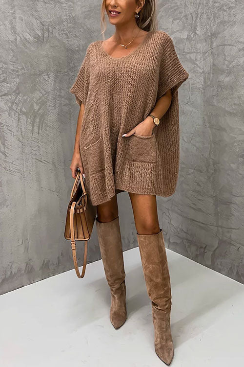 GR | Rosiedress Oversized V-Neck Short Sleeve Pocket Sweater