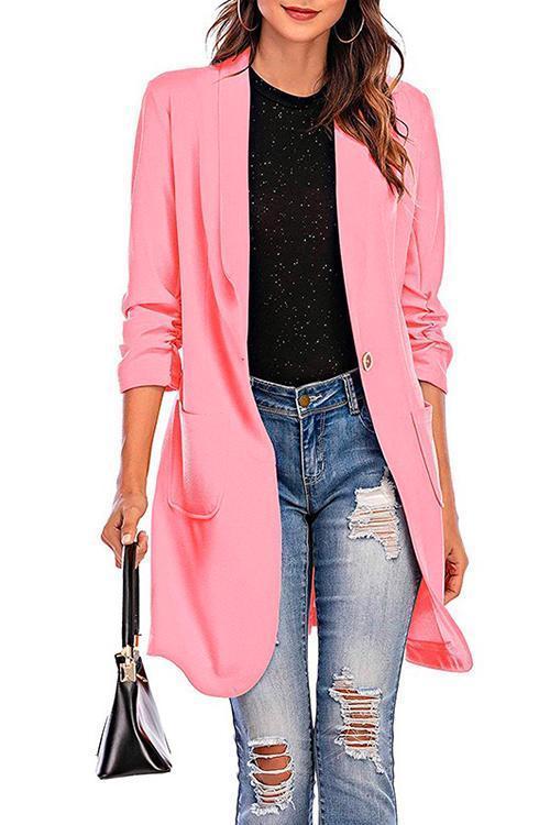 GR | Rosiedress 3/4 Ärmel Raffung Ein-Button Midi Cardigan