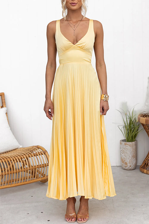 GR | V-neck back cut-out pleated maxi cami dress