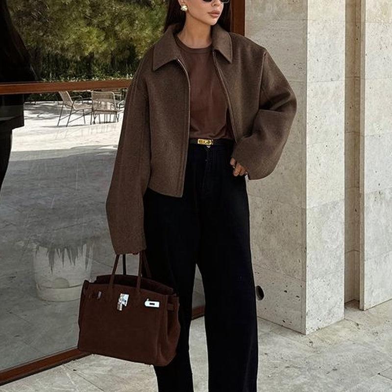 GR | Warm long-sleeved down collar jacket with zipper