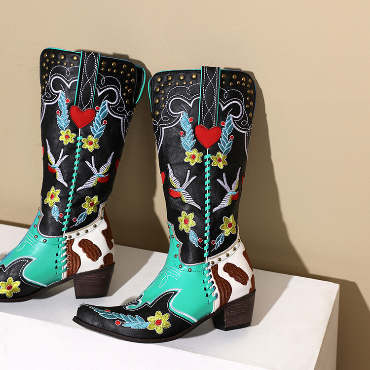 GR | Denim Western Shoes Women's Leather Boots Fantastic Embroidery
