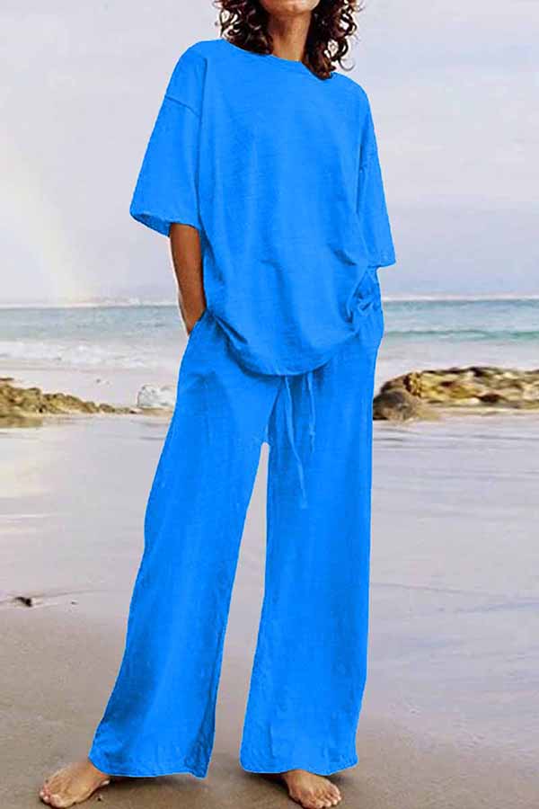 GR | Casual Living Solid Color O-Neck Short Sleeve Two Pieces (11 Colors)