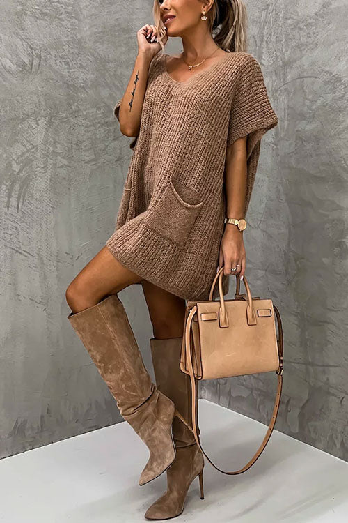 GR | Rosiedress Oversized V-Neck Short Sleeve Pocket Sweater
