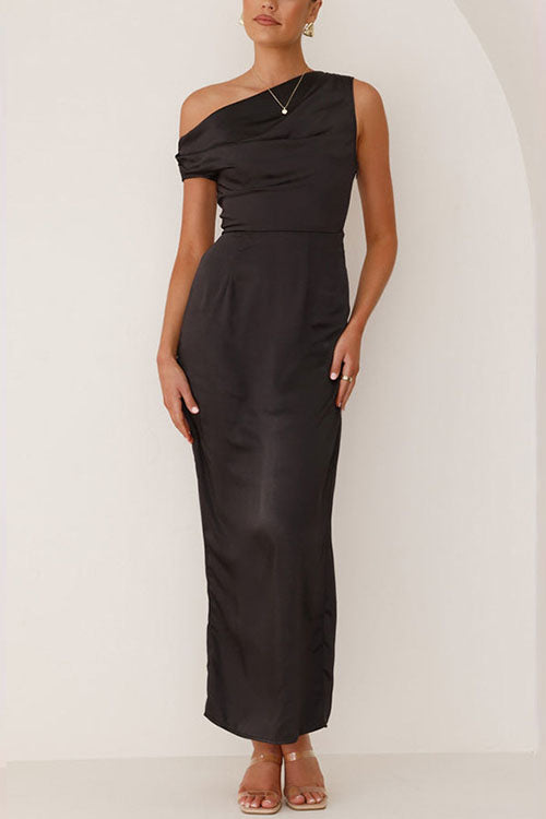 GR | Rosiedress Asymmetrical Shoulder Back Cutout Fitted Maxi Dress