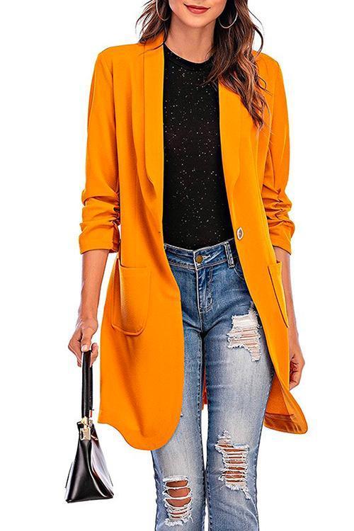 GR | Rosiedress 3/4 Ärmel Raffung Ein-Button Midi Cardigan
