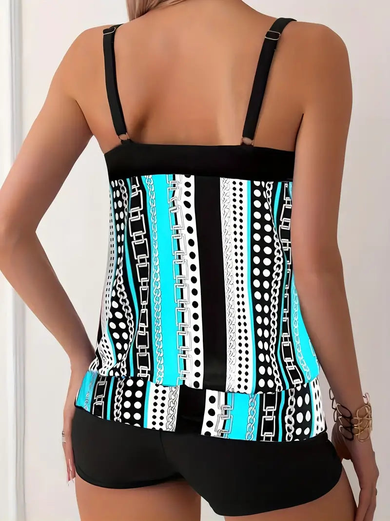 GR | Striped tankini with print 