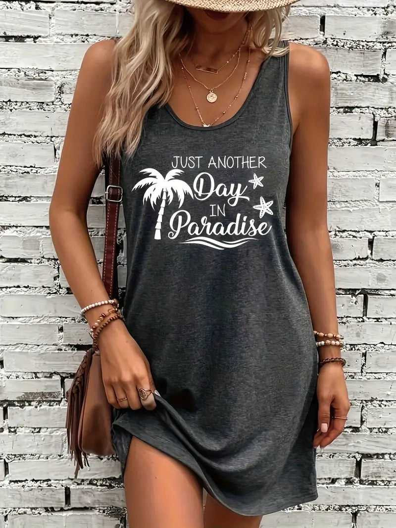 GR | Sleeveless summer dress with print and round neckline, casual women's dress