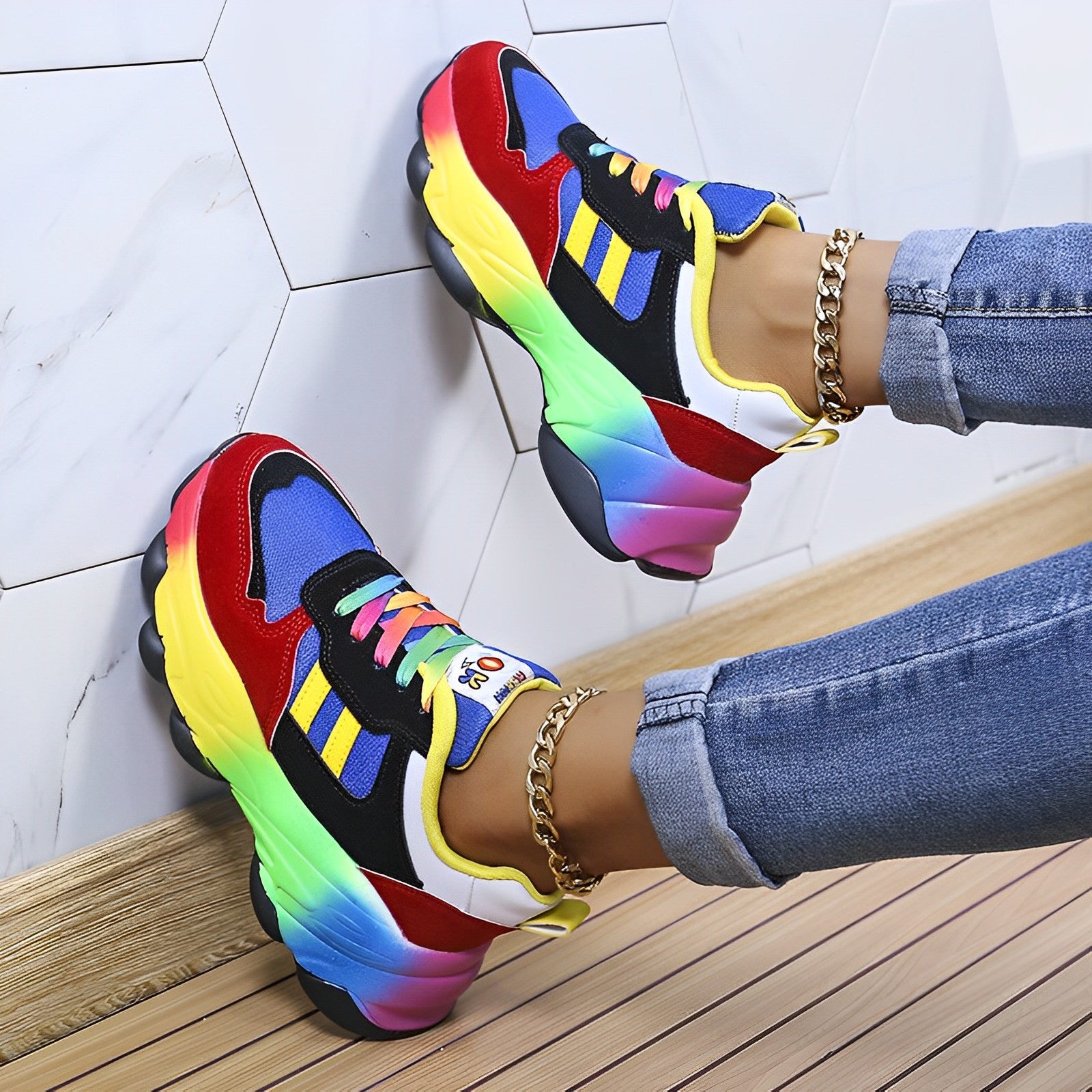 GR - Colorful Chunky Sneakers for Women | Multicolor Design Sneakers for Women 