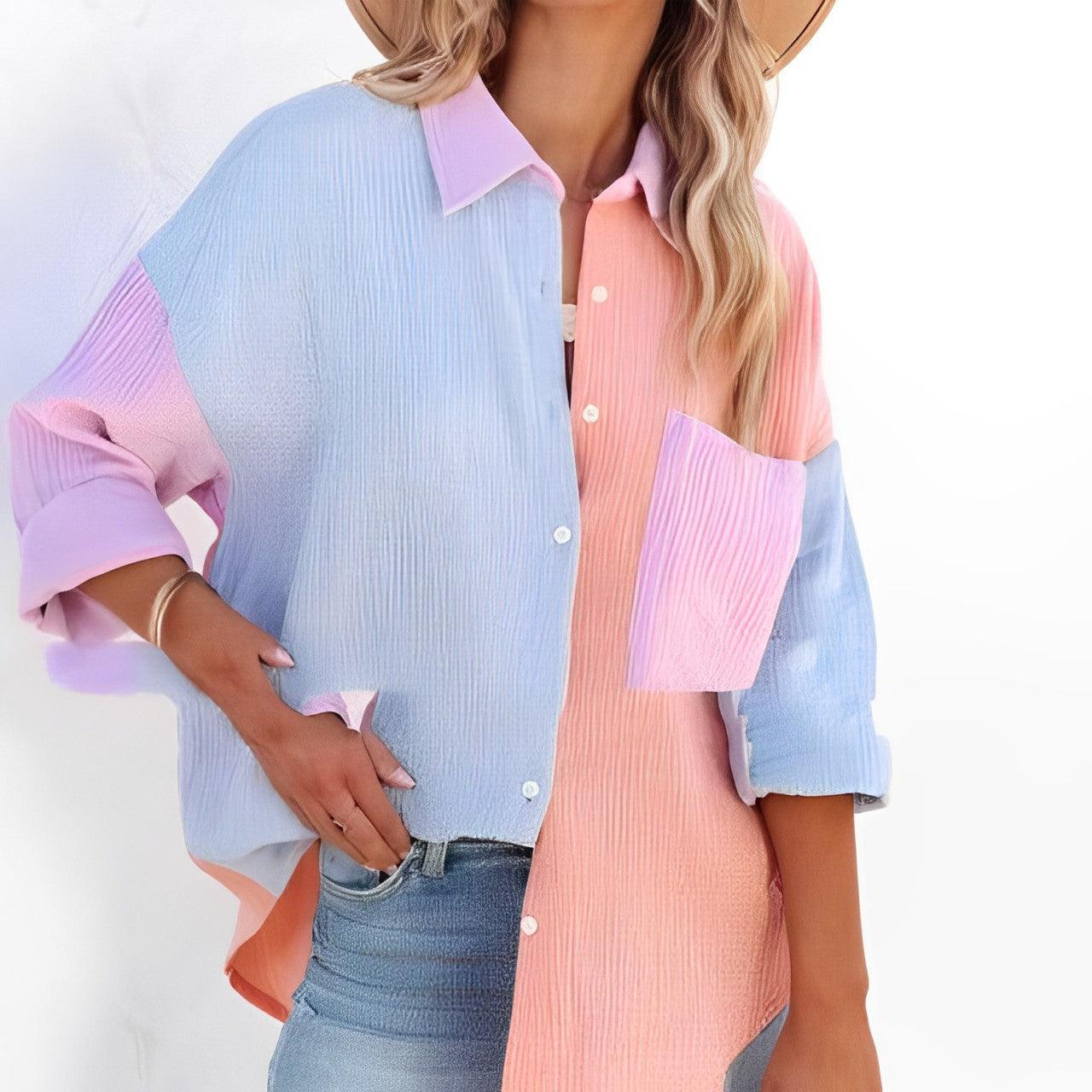 GR | Colorblock Shirt with Button Closure for Women