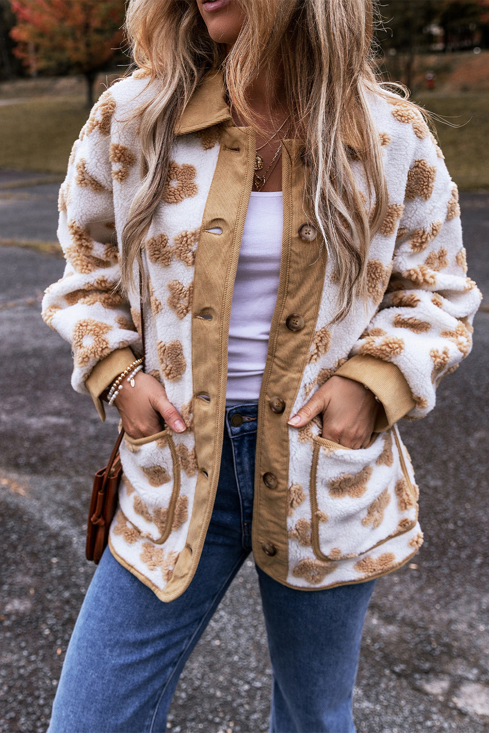 GR | Floral Pattern Fleece Jacket for Women