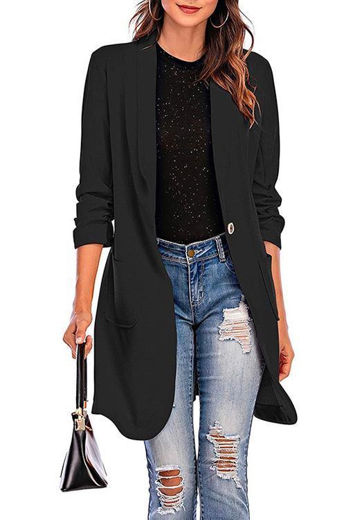 GR | Rosiedress 3/4 Ärmel Raffung Ein-Button Midi Cardigan
