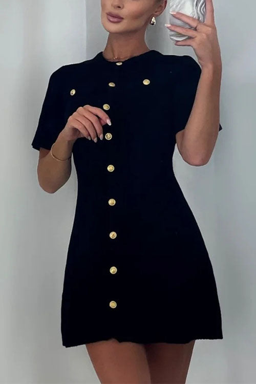 GR | Rosiedress Kurzarm Knopfverschluss Mini Strickkleid